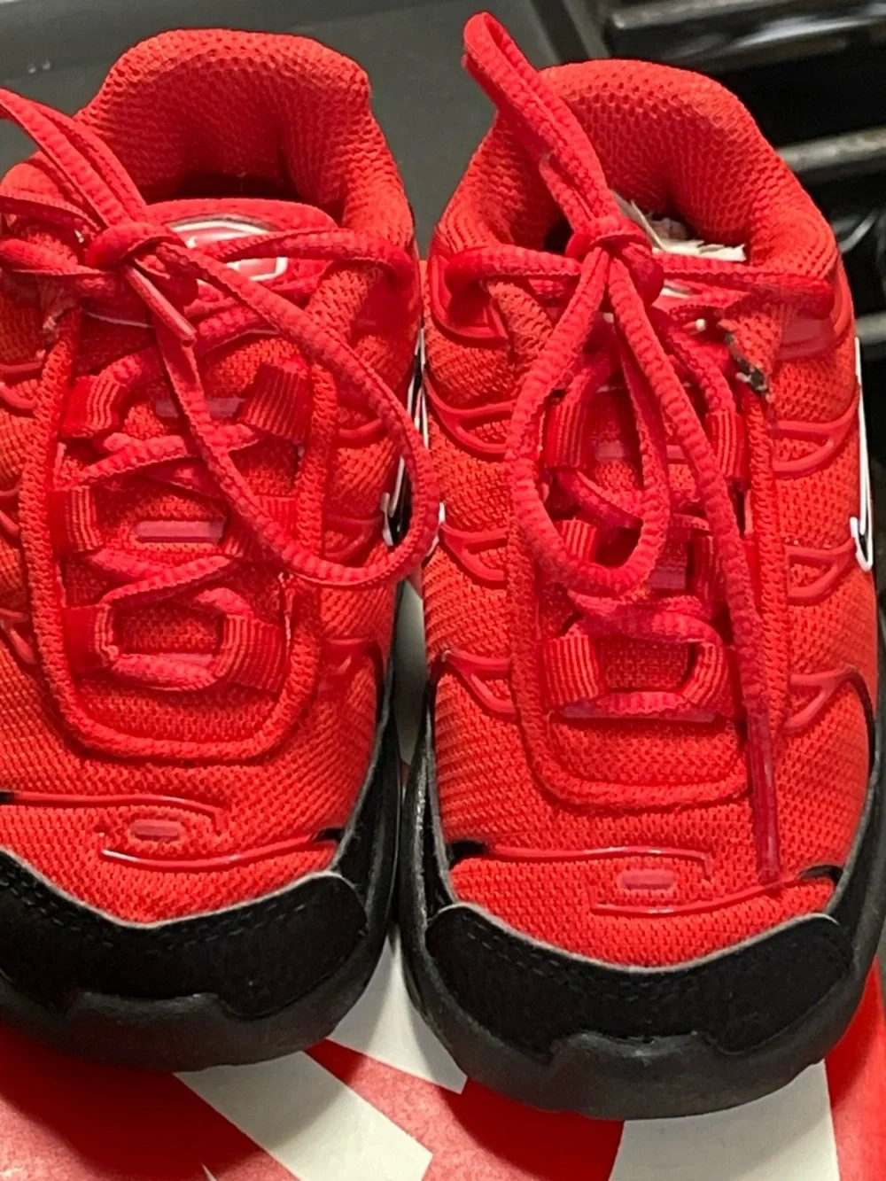 Nike Little Air Max Plus Toddler Sneakers in Red and Black